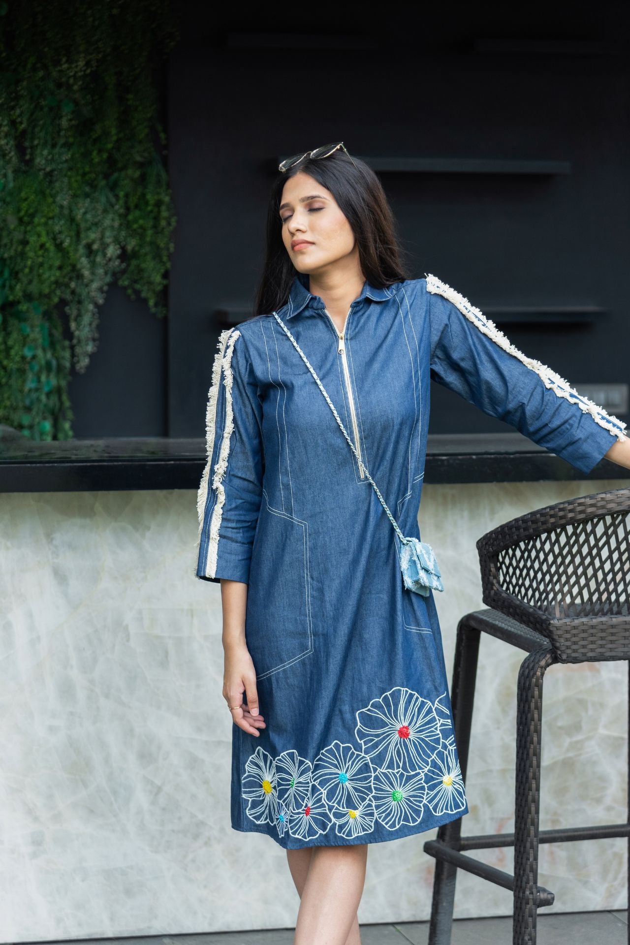 Denim Floral Hem Dress