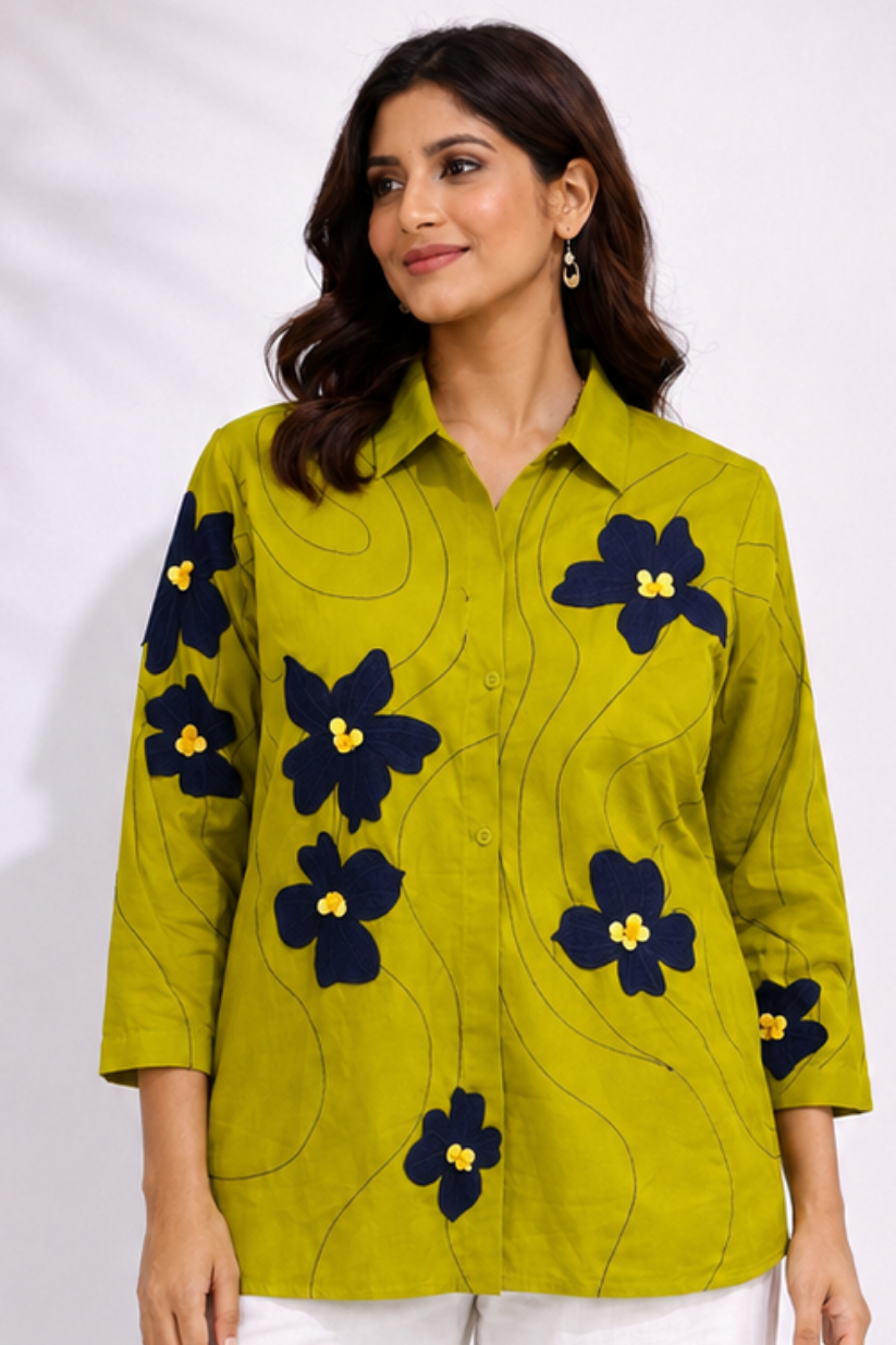 Green Abstract Floral Shirt