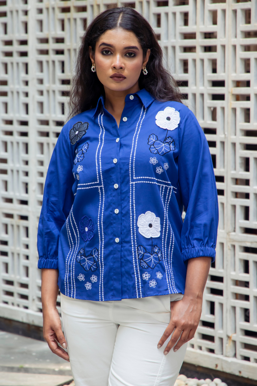 Blue Four Flower Shirt