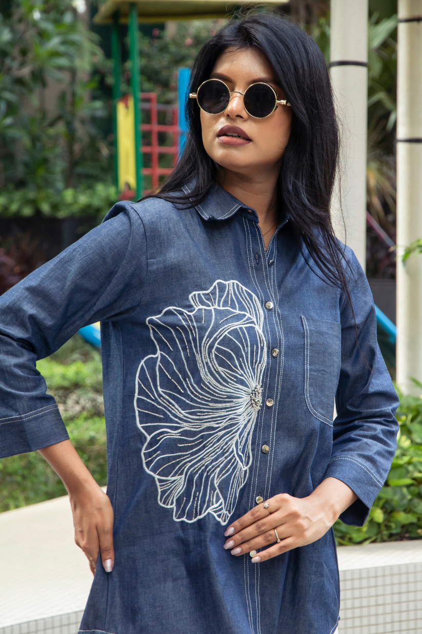 Denim Big Flower Shirt