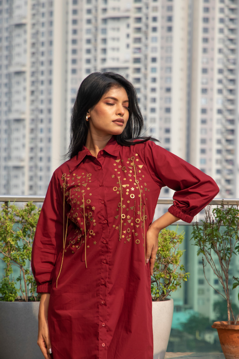 Maroon Golden Dress