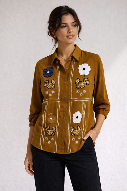 Brown Four Flower Shirt