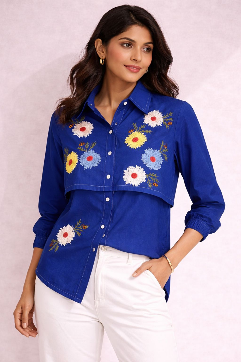 Blue Floral Bee Flap Shirt