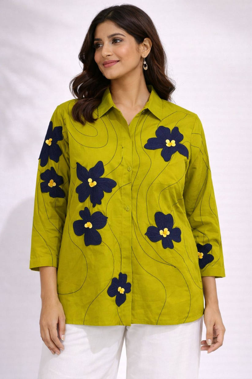 Green Abstract Floral Shirt