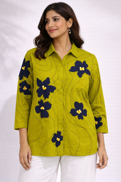 Green Abstract Floral Shirt