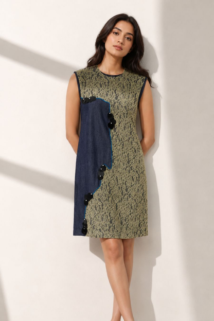 Denim Beige Lace Dress