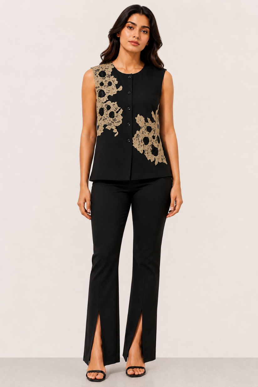 Black Beige Lace Blazer