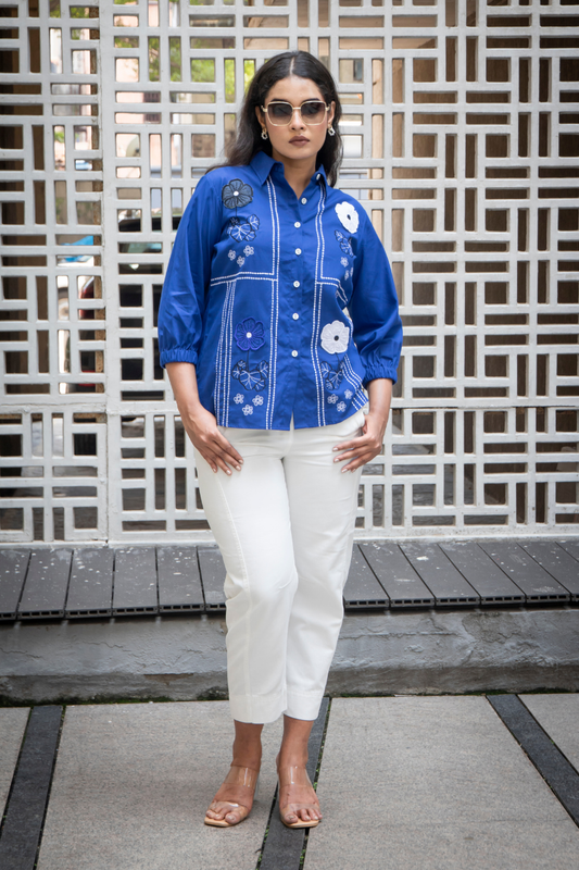 Blue Four Flower Shirt