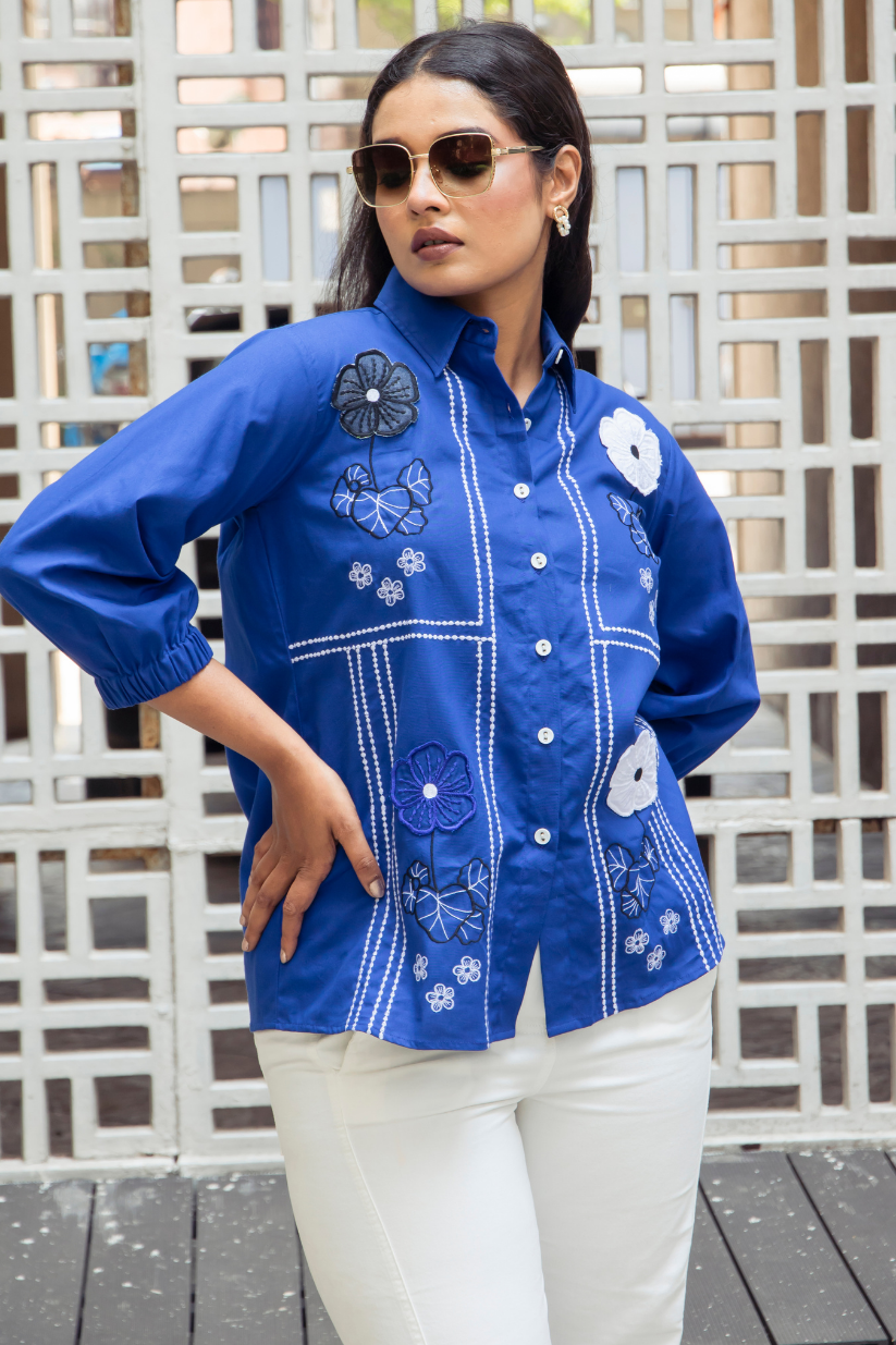 Blue Four Flower Shirt