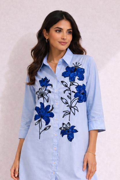 Blue Floral Tulip Dress
