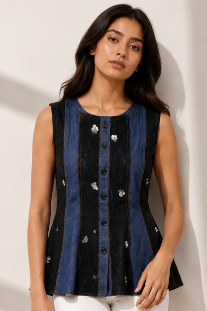 Denim Lace Peplum Top