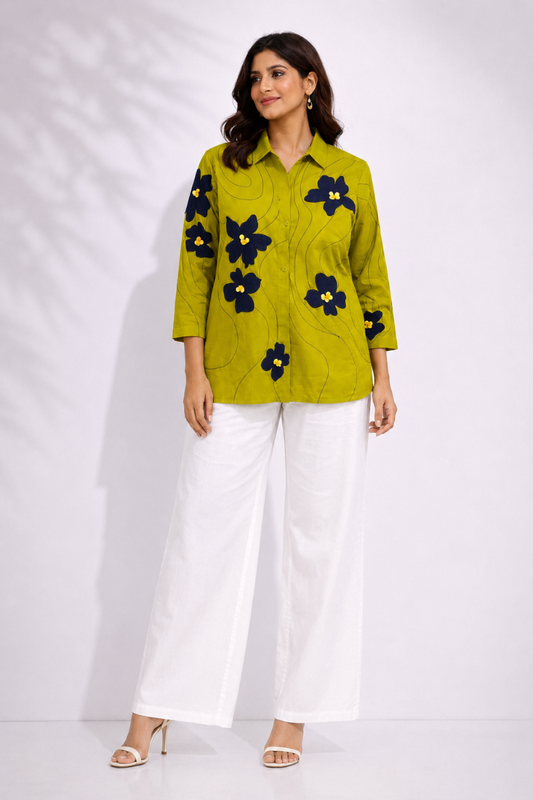 Green Abstract Floral Shirt