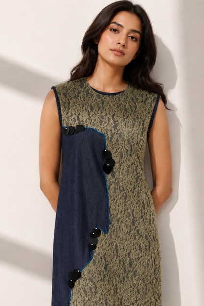 Denim Beige Lace Dress