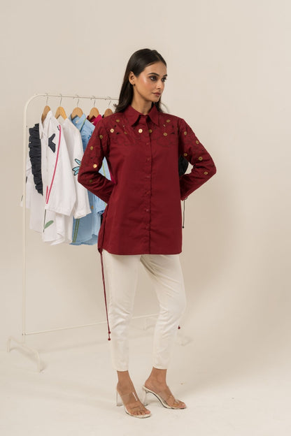 Maroon Floral Cutwork Shirt
