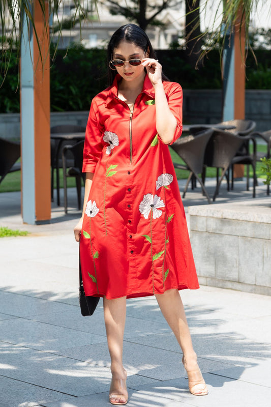 Red Long Flower Dress