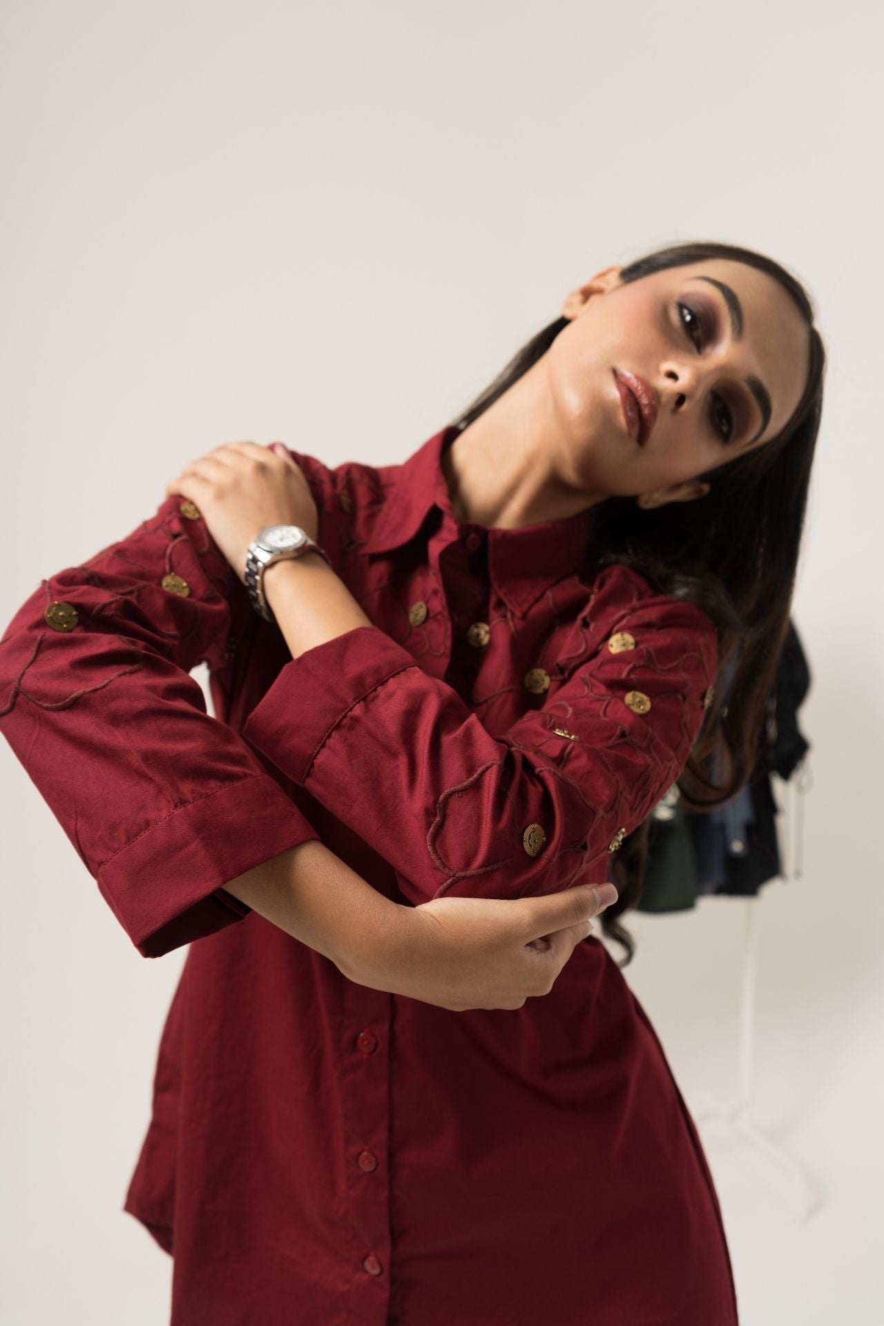 Maroon Floral Cutwork Shirt