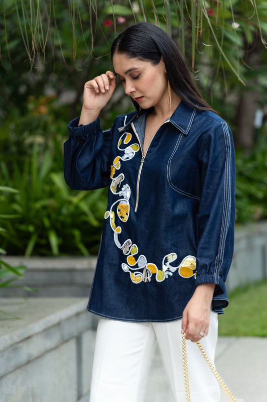 Denim Multi-Sequins Shirt