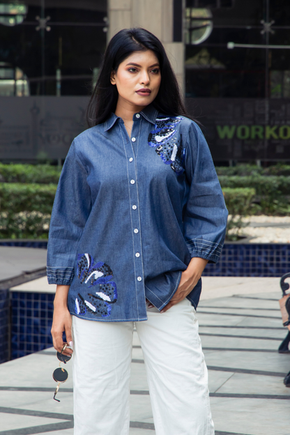Denim Blue Floral Shirt