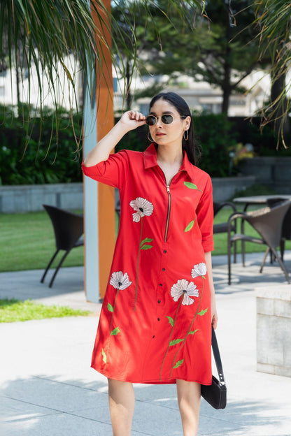 Red Long Flower Dress