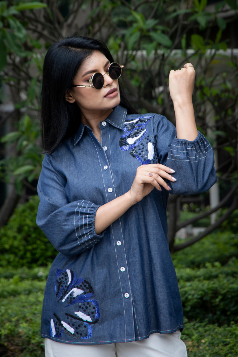 Denim Blue Floral Shirt