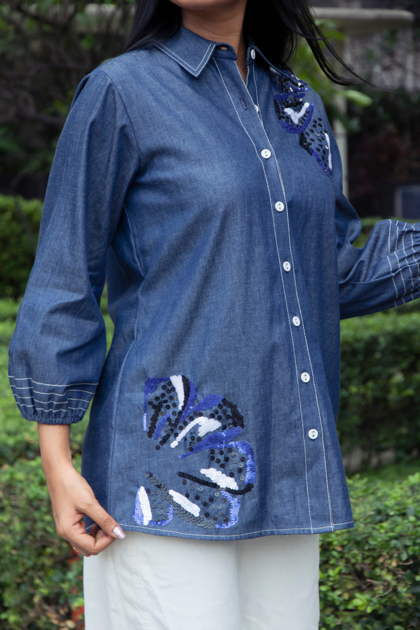 Denim Blue Floral Shirt
