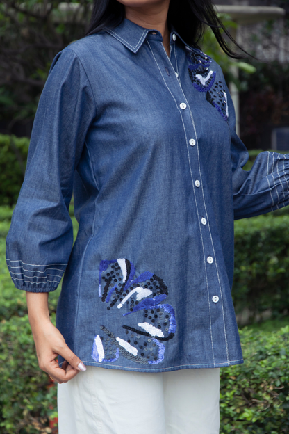 Denim Blue Floral Shirt