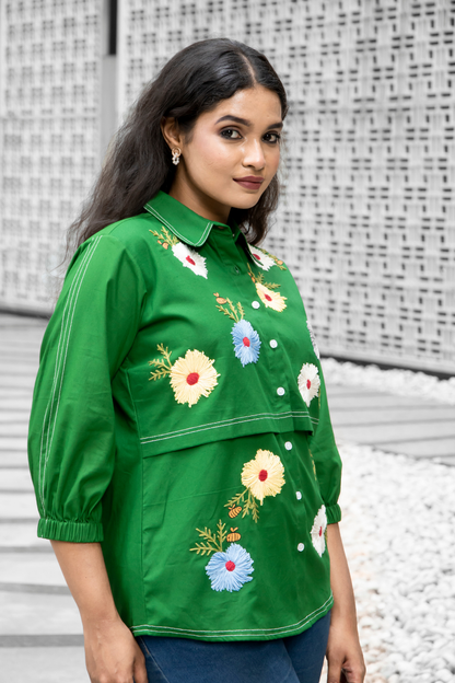 Green Floral Bee Flap Shirt
