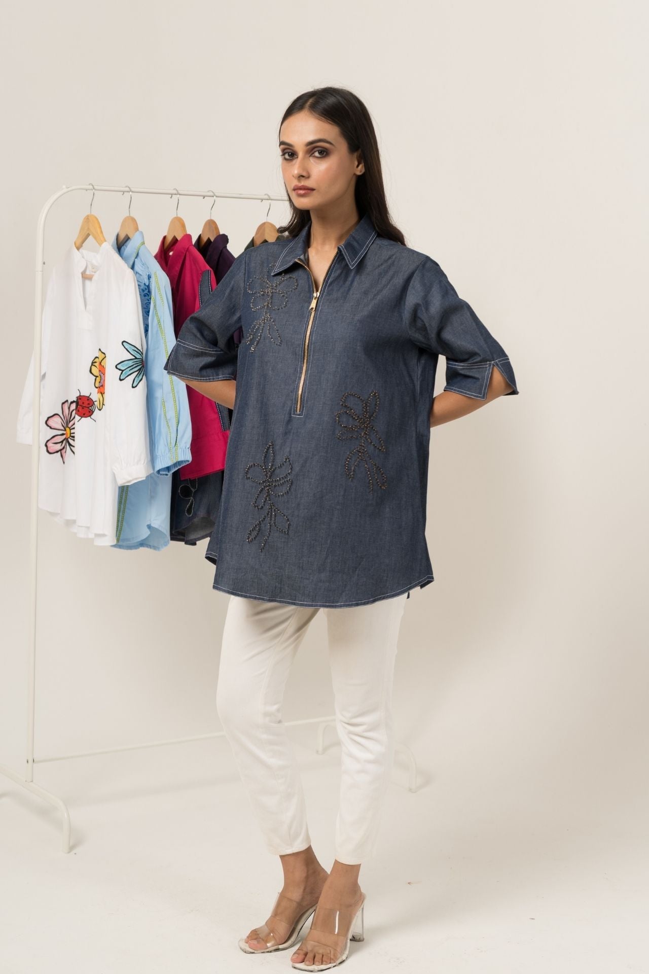 Denim 3D Floral Shirt