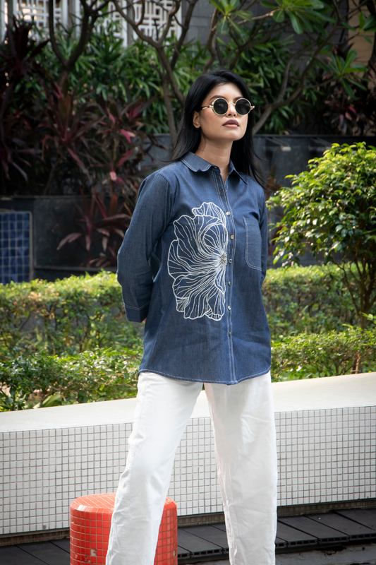 Denim Big Flower Shirt