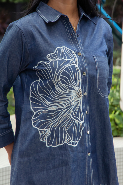 Denim Big Flower Shirt