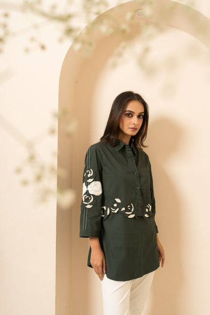 Green Rose Cutwork Shirt