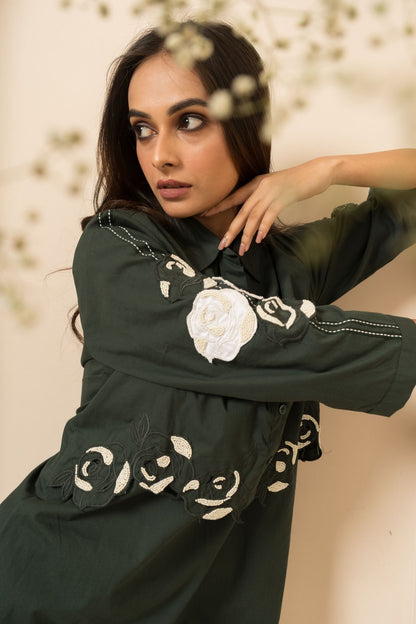 Green Rose Cutwork Shirt
