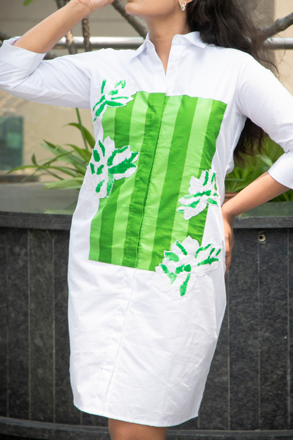 White Green White Stripes Dress