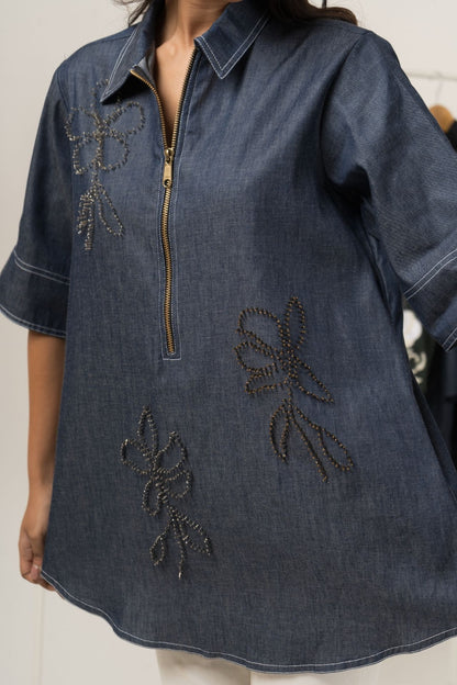 Denim 3D Floral Shirt