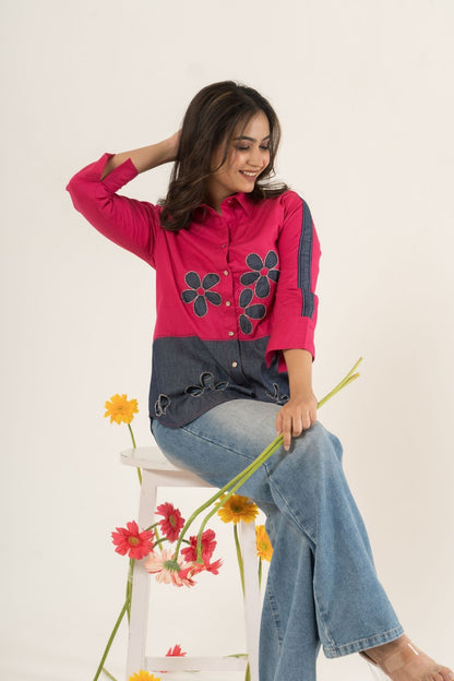 Pink & Denim Floral Shirt