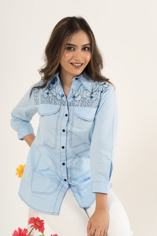 Ice-Blue Pocket Shirt
