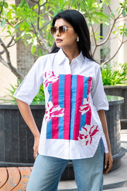White Pink Blue Stripes Shirt