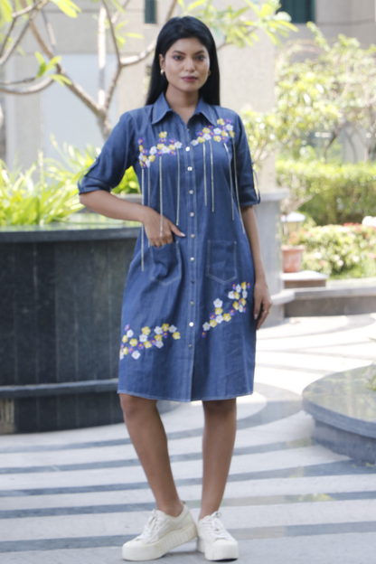 Denim Floral Hangings Dress