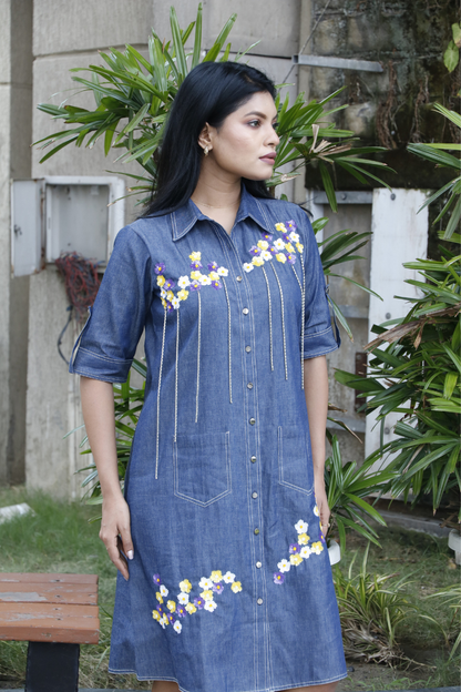 Denim Floral Hangings Dress