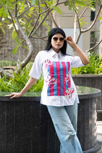 White Pink Blue Stripes Shirt